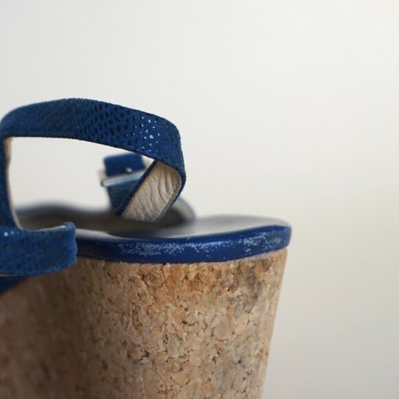 “Jimmy Choo” Royal Blue Slingback Cork Wedges - Size 38 - Picture 7 of 8